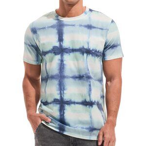 Men Blue Hipster Hip Hop Short Sleeve Print T Shirt Casual Streetwear Top